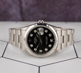 Rolex Date 34mm Ladies Black Diamond Dial Oyster Steel Watch 15000